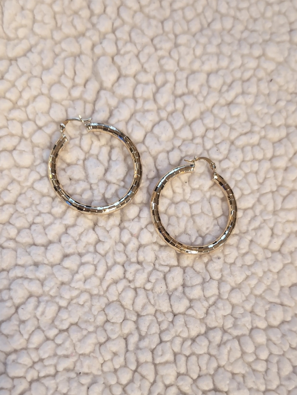 Gold Textured Hoop Earrings - Classic Women's Jewelry